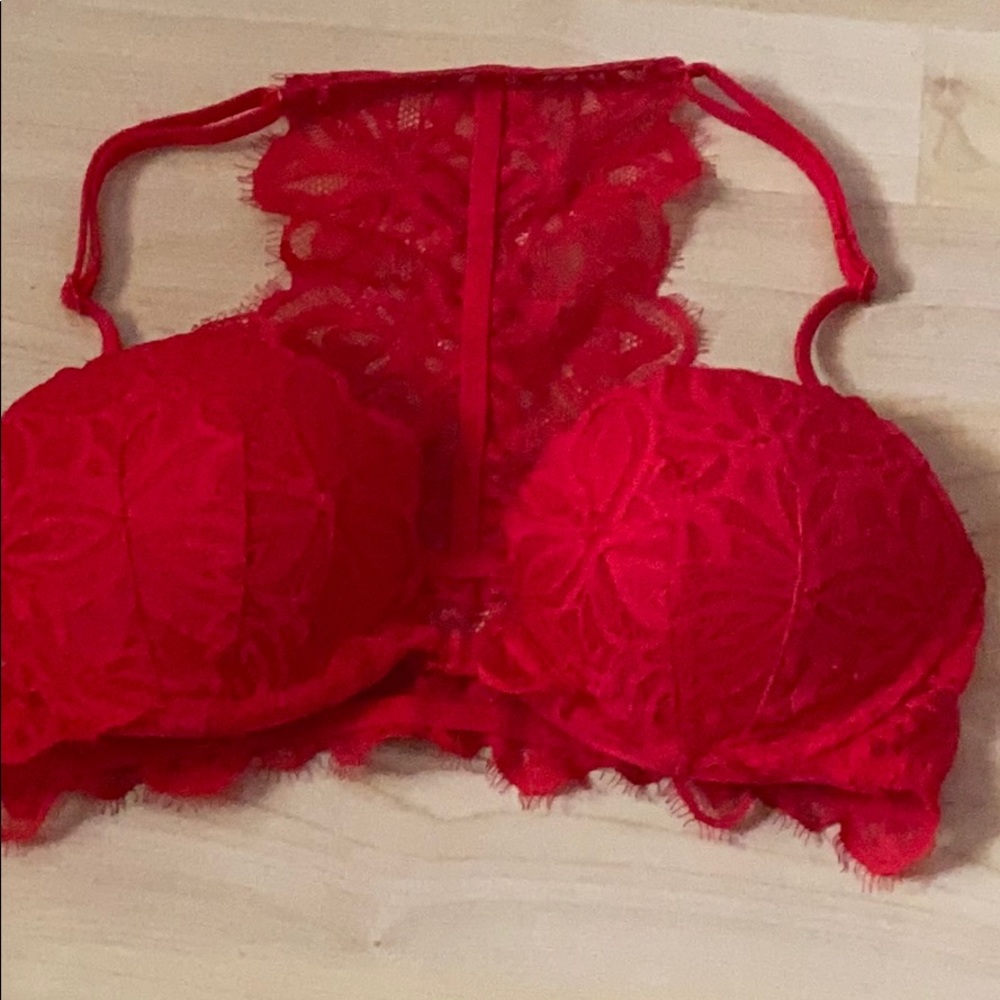 Red Lace front close racer back bra from PINK
